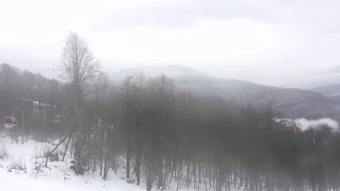 Panoramic view of fog in the mountains in winter Stock Footage 124274593