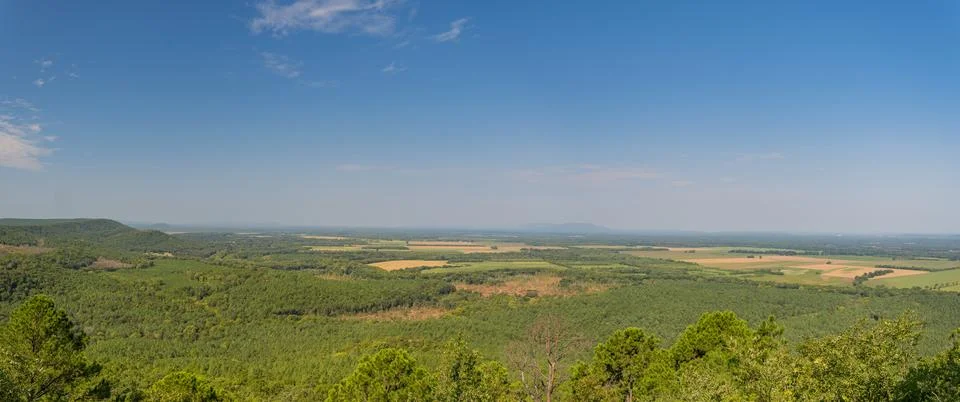 Panoramic view of forest and fields in Petit Jean State Park Stock Photos