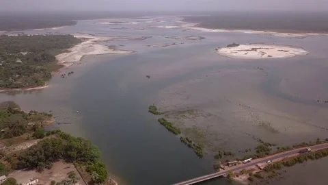 Panoramic view of forest and marshland around village in Senegal Stock Footage 208936812