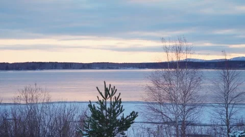 Panoramic view of the forest lake in early winter. Stock Footage 261129241