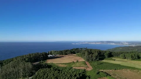 Panoramic View Of Forested Mountains And Coastal Town Stock Footage 229239452