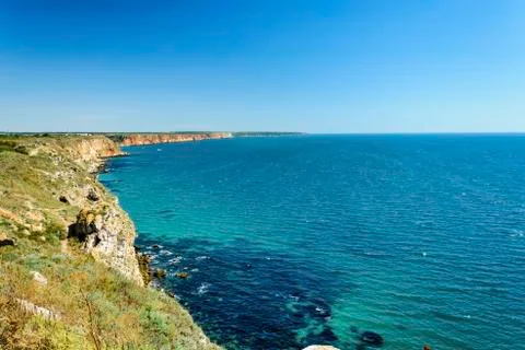 Panoramic view form Kaliakra of the cliff and the Black sea Foto stock