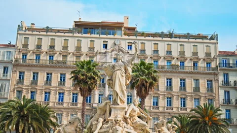 Panoramic view of The Fountain in the main square Palace de la Liberté. Stock Footage 247216409