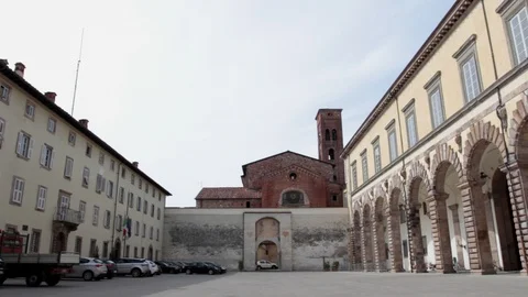 Panoramic view in front of the Ducal Palace of Lucca, Tuscany Stock Footage 116042692