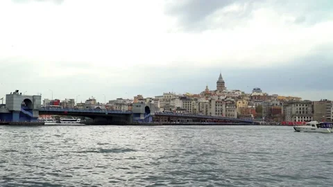 Panoramic view of Galata bridge, Bosphorus river and part of Istanbul. Stock Footage 229406181