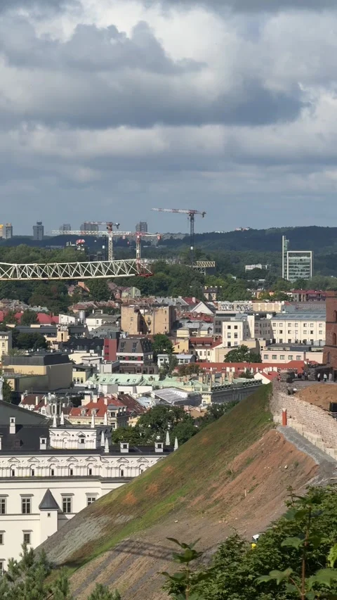 Panoramic View of Gediminas Tower and Vilnius Skyline Stock Footage 341397578