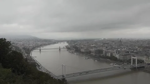 Panoramic view from Gellert hill in cloudy weather Stock Footage 166084449