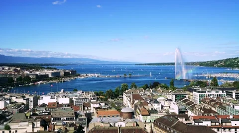 Panoramic View On Geneva's Waterfront Stock Footage