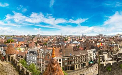 Panoramic view of Gent Stock Photos
