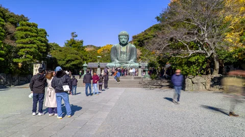 Panoramic view of the Giant Buddha bronze statue Stock Footage 330691604