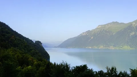 Panoramic View From Giessbach over Lake Brienz and Mountain in a Sunny Day Stockbeeldmateriaal 249659006