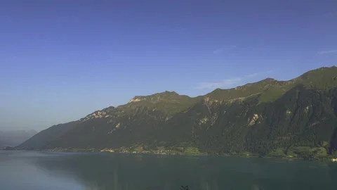 Panoramic View From Giessbach over Lake Brienz and Mountainscape Stock Footage 264476294