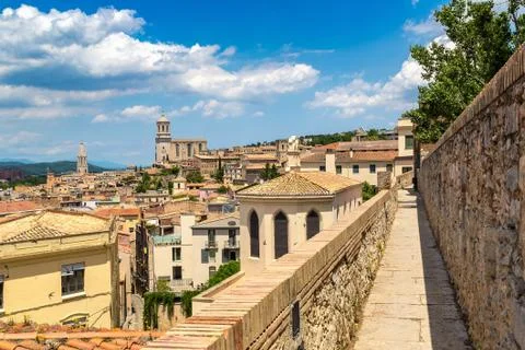 Panoramic view of Girona Stock Photos