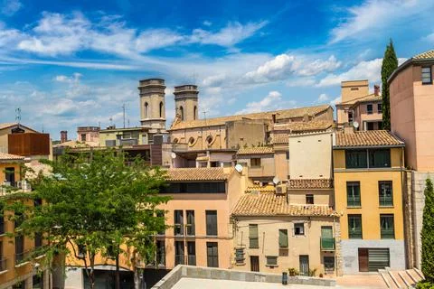 Panoramic view of Girona Stock Photos