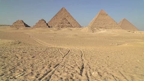 Panoramic view of Giza Pyramids located on Giza Plateau in greater Cairo, Egypt Stock Footage 125940540