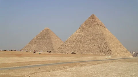 Panoramic view of Giza Pyramids situated on the Giza Plateau in Cairo Stock Footage 125699326