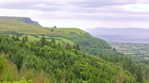 Panoramic view of Glenariff, one of the Glens of Antrim, County Antrim, Northern Stock Footage 77756893