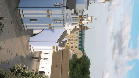 Panoramic view to Golden-Domed Monastery in Kiev Stock Footage 91179833