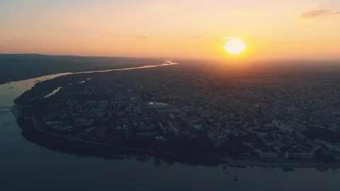 Panoramic view of golden sunset over Novi Sad, Serbia. Stock Footage 125493757