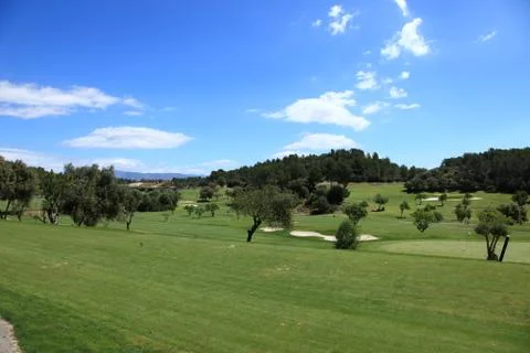Panoramic view of a golf course Stock Photos