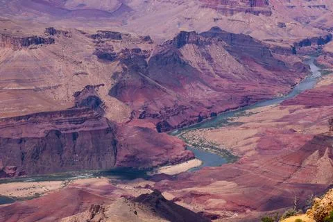 Panoramic view of Grand Canyon cliffs and winding Colorado River. Foto stock