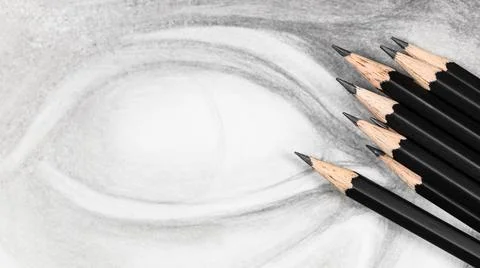 Panoramic view of graphite pencils on drawing 写真素材