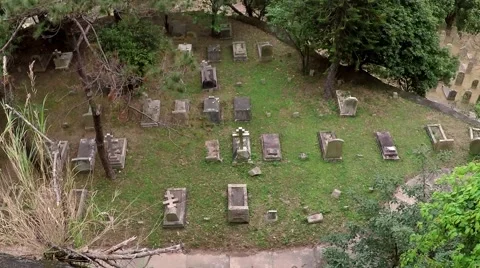 Panoramic view from graves to city skyline Stock Footage 64905596