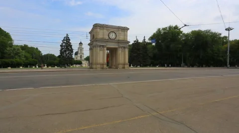 Panoramic view of Great National Assembly Square,Republic of Moldova. 库存影片 64181348