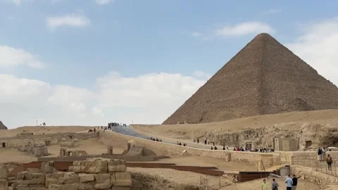 Panoramic View of Great Sphinx and Giza Pyramids Stock Footage 332409533