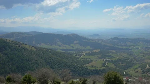 Panoramic view of the Greek mountain landscape. Steadicam shot Stock Footage 106974806