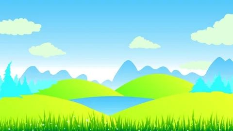 Panoramic view with green hills under a clear blue sky with pine woods and big Stock Footage 129540711