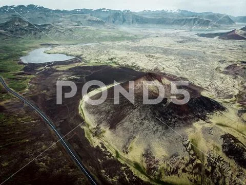 Panoramic view on green inland of Iceland Stock Photos