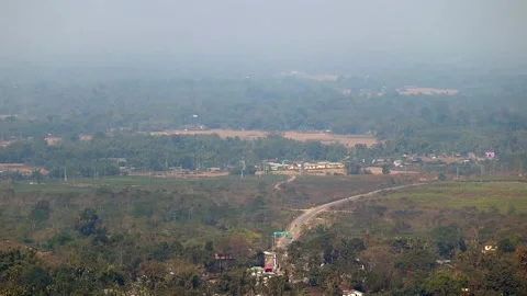 Panoramic View of Green Valley with Scattered Houses and Farmland Stock-Footage 328825829