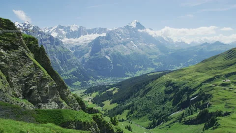 Panoramic view of the Grindelwald area Stock Footage 219704704