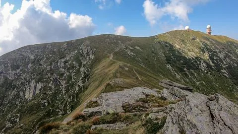 A panoramic view on the Grosse Speikkogel in Austrian Alps. There is a mete.. Stock Photos