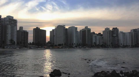 Panoramic view of Guaruja beach Stock Footage 28897147