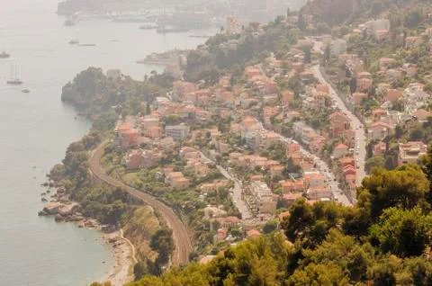 Panoramic view of the gulf of Cabbé Cap Martin and Montecarlo Monaco Stock Photos