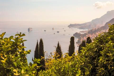 Panoramic view of the gulf of Cabbé Cap Martin and Montecarlo Monaco Stock Photos