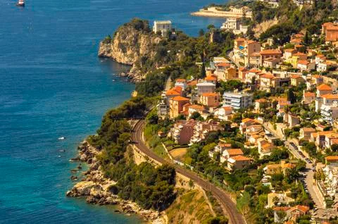 Panoramic view of the Gulf of Cabbé with its beaches and yachts Stock Photos