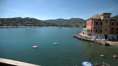Panoramic view of the gulf of Rapallo, Italy. Stock Footage 79656779