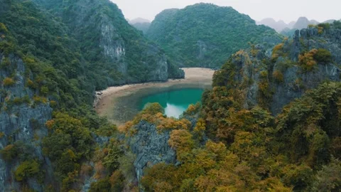 Panoramic view Ha Long Bay - Natural Paradise place in Vietnam, Asia Stock Footage 242155096