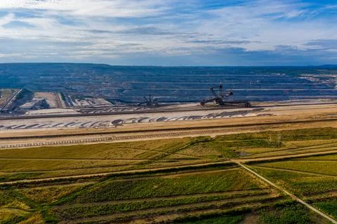 Panoramic view of Hambach surface mine and Hambach Forest, Germany. Stock Photos