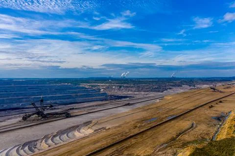 Panoramic view of Hambach surface mine and Hambach Forest, Germany. Stock Photos