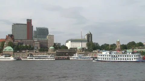 Panoramic View of Hamburg with paddle steamer Stock Footage 32275646