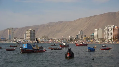 Panoramic View of Harbor at Cavancha Peninsula,  Iquique, Chile. 스톡 동영상 103283251