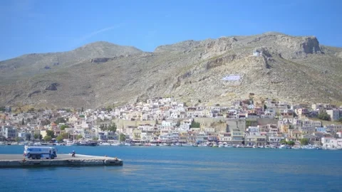 A panoramic view of the harbor in Kalymnos, showcasing the tranquil Aegean .. Stock Footage 292123363