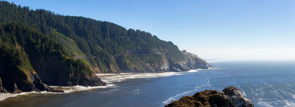 Panoramic View of Heceda Head Light House on the Oregon Coast Stock Photos