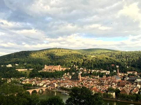 The panoramic view of Heidelberg view from Philosophenweg Stock Photos