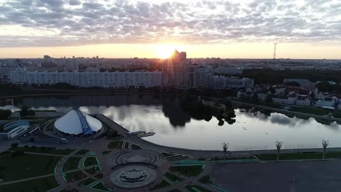 A panoramic view from a height of the city quarters in the center of Minsk, city Stock Footage 156300817