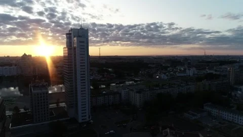 A panoramic view from a height of the city quarters in the center of Minsk, city Stock Footage 156300851